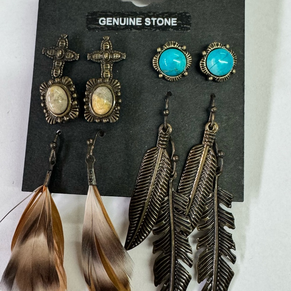 Shyanne Turquoise and Brown Feather Earring Set - Picture 4 of 4